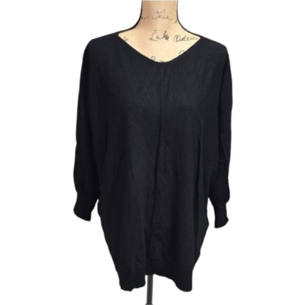 Max Studio Black V-Neck 3/4 Dolman Sleeve Lightweight Sweater Plus Size 2X New‎